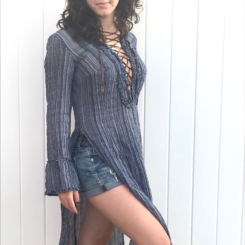 Plunging V-Neck blue slitted dress